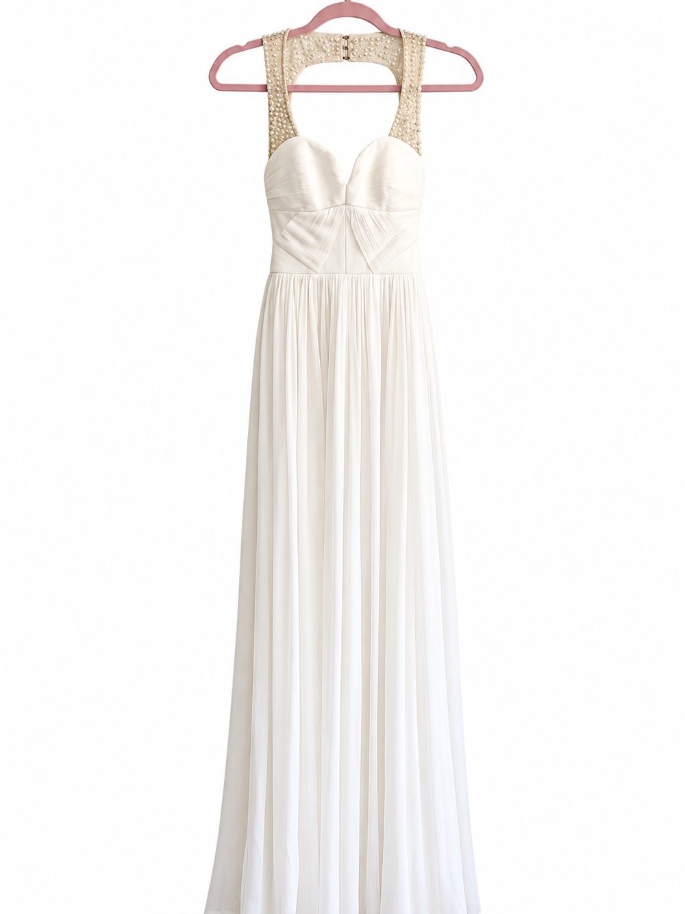 NWT Marciano Ivory Beaded-Strap Chiffon Maxi Dress